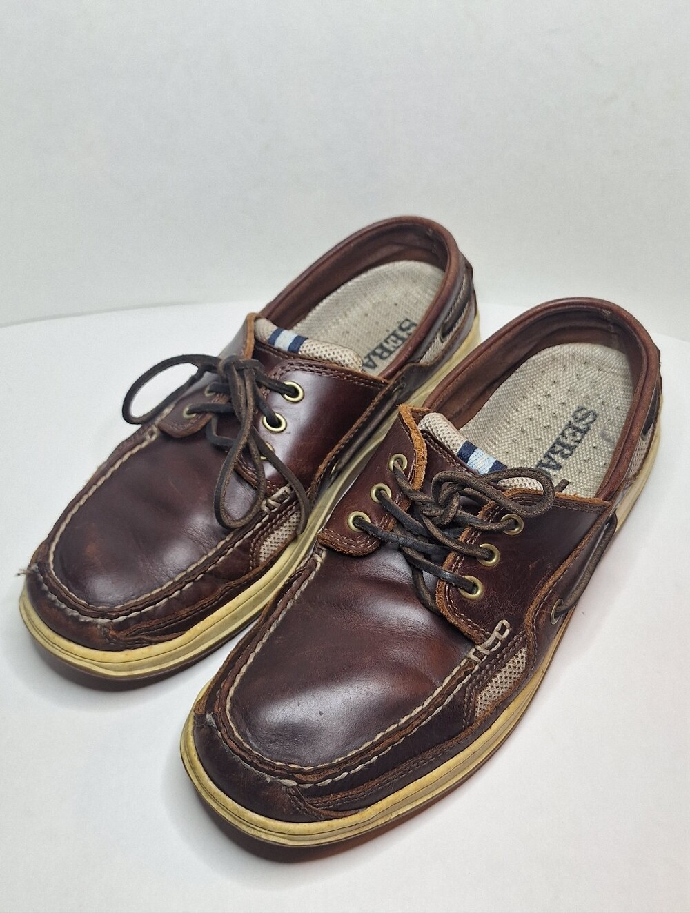 Sebago Clovehitch Waxed Brown Leather Mesh Boat Shoes Mens US 10 M Marine Grip